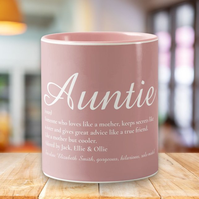 Tante Tante Script Definition Dusty Rose Pink Zweifarbige Tasse (Von Creator hochgeladen)