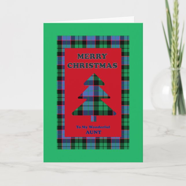 Tante, Tartan Weihnachtsbaum Feiertagskarte (Vorderseite)