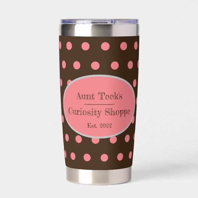 Tante Teeks Neugier Shoppe Thermal Tumbler Brown Thermobecher (Vorderseite)