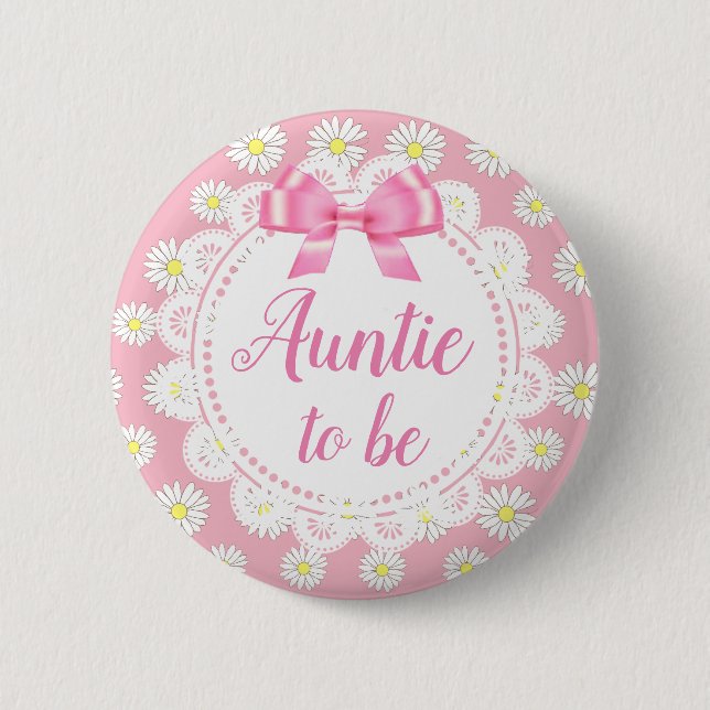 Tante to be Pink Daisies Baby Showknopf Button (Vorderseite)