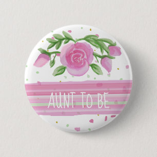 Tante to be Watercolor Pink Roses Baby Dusche Button