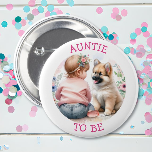Tante um Baby Girl und Puppy Pink Baby Dusche zu s Button (Von Creator hochgeladen)