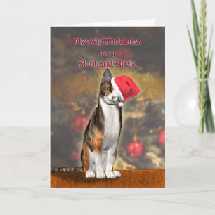 Tante und Onkel, eine lustige Katze in einem Feiertagskarte