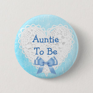 Tante wird Blue Lacy Baby Shower Button