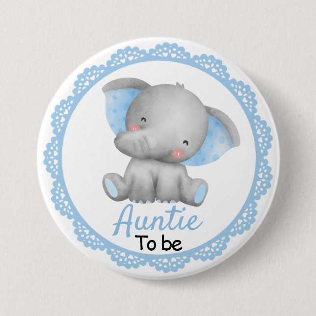 Tante zu New Tante Baby Boy Duwer Elephant Button (Vorderseite)