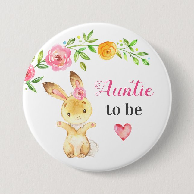 Tante zu New Tante Bunny Rabbit Baby Shower Button (Vorderseite)