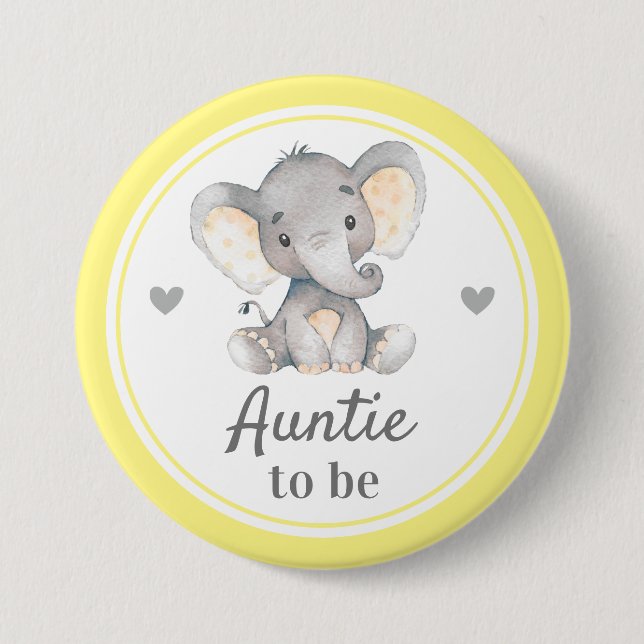 Tante zu New Tante Yellow Baby Dusche Elephant Button (Vorderseite)