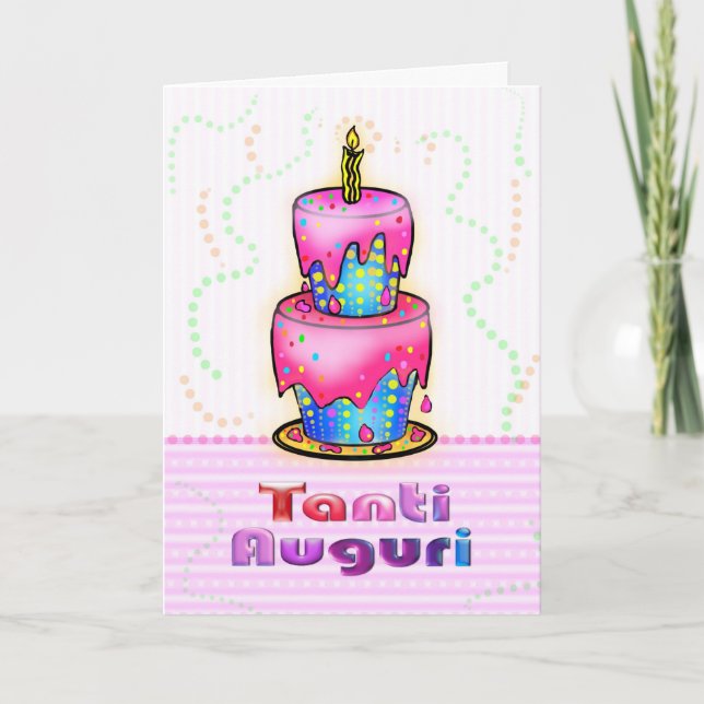 Tanti Auguri Italian Happy Birthday Cake pink blau Karte (Vorderseite)