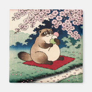 Tanuki mit Hanami Dango Kirschblüten-Ukiyo-e Ma Magnet
