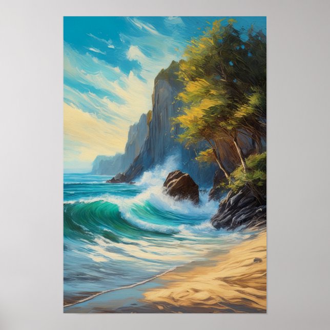 Tanz am Meer und Felsen am Strand Poster (Vorne)