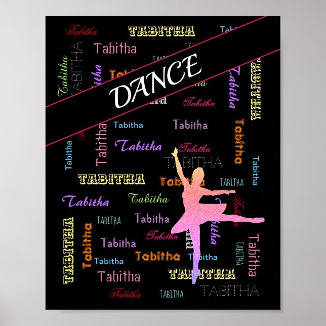 Tanz Ballerina mit Personalisiertem Namen überall Poster (Vorne)