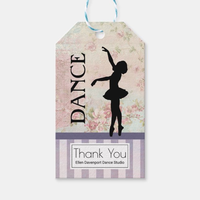Tanz - Ballerina Silhouette Vintag Danke Geschenkanhänger (Vorderseite)