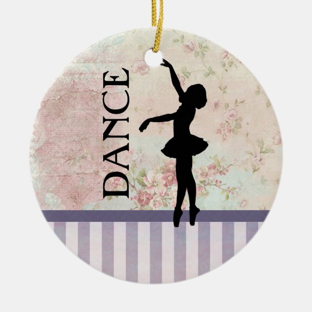 Tanz - Ballerina Silhouette Vintag Hintergrund Keramikornament (Vorne)