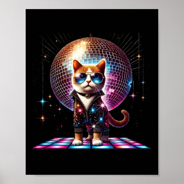 Tanz Cat Disco Ball Kitten Kitty Lover Pa Poster (Vorne)
