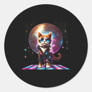 Tanz Cat Disco Ball Kitten Kitty Lover Pa Runder Aufkleber