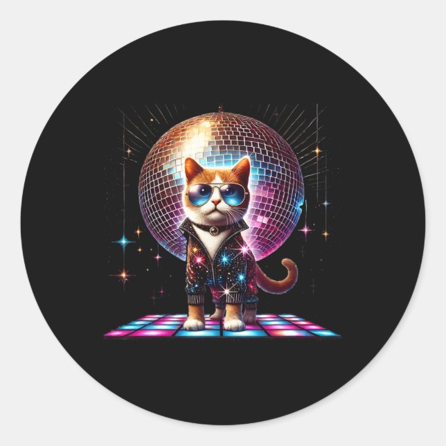 Tanz Cat Disco Ball Kitten Kitty Lover Pa Runder Aufkleber (Vorderseite)