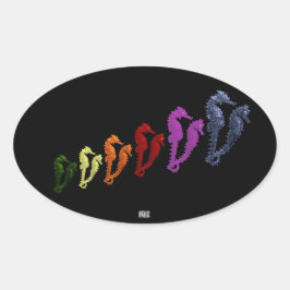 Tanz der Seepferde Pop Art 1 Ovaler Aufkleber