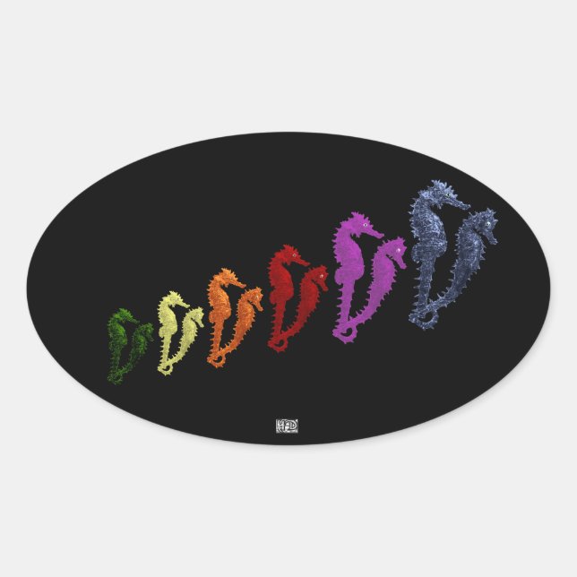 Tanz der Seepferde Pop Art 1 Ovaler Aufkleber (Vorderseite)