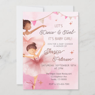 Tanz & Drehung Rosa Ballerina Ballett Baby Shower  Einladung