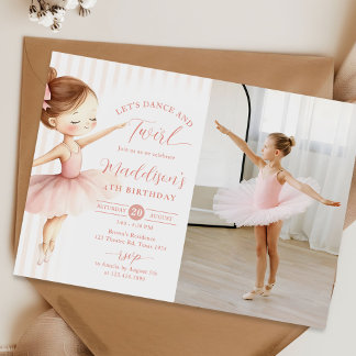 Tanz & Drehung Rosa Ballerina Ballett Geburtstagsf Einladung