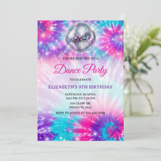 Tanz Geburtstagsfeier Tie Dye Glow Tanz Disco Einladung