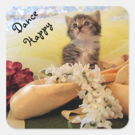 Tanz Happy - Kate the Ballerina Kitten / cat Quadratischer Aufkleber