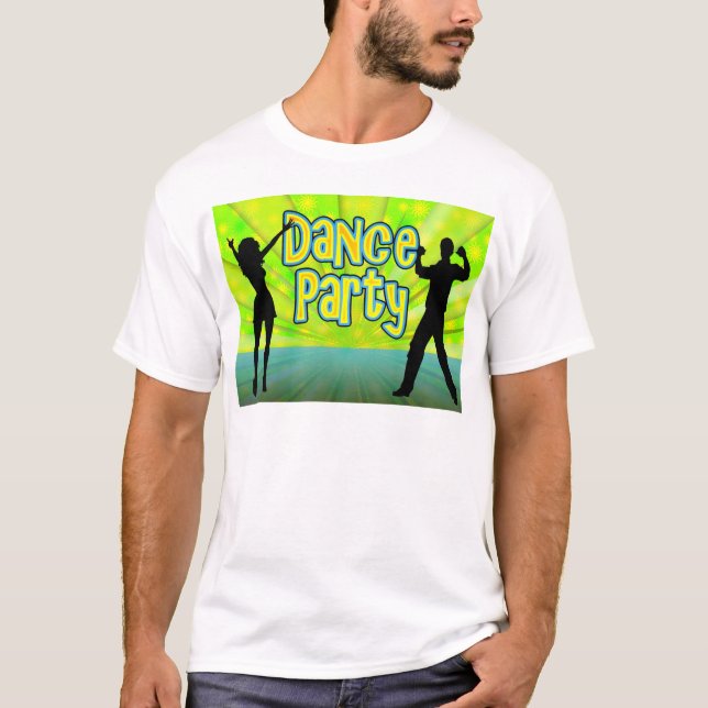 Tanz-Party, Neongrünes/Schwarzes T-Shirt (Vorderseite)