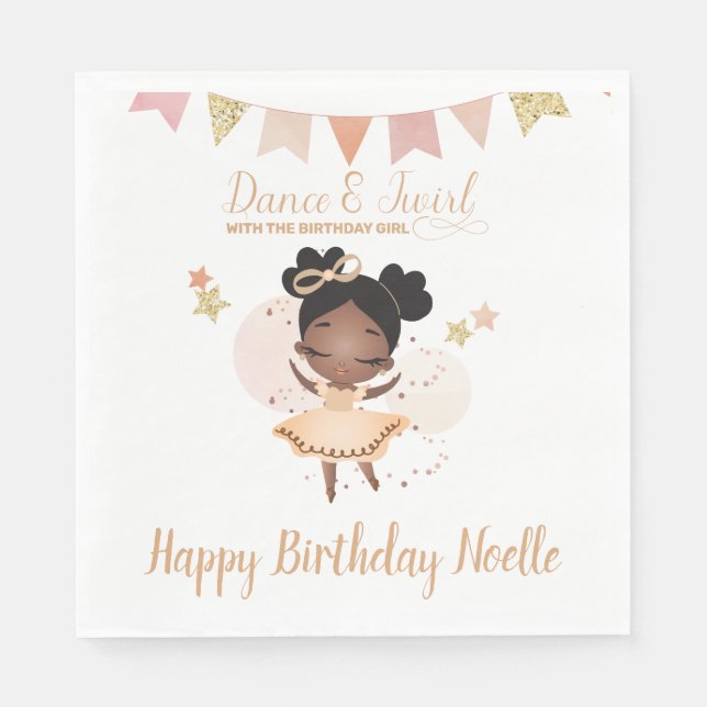 Tanz & Twirl, Prinzessin Ballerina w/Bow Geburtsta Serviette (Vorderseite)