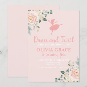 Tanz und Drehung Florales Rosa Ballett Geburtstag Einladung