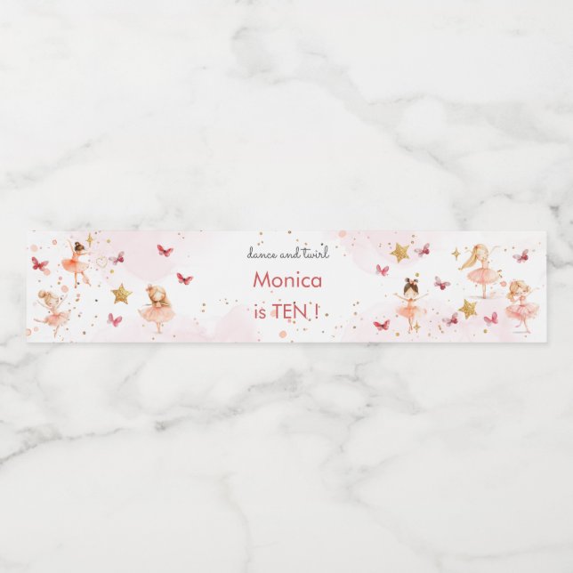 Tanz und niedliche Ballerina Ballett Kind Geburtst Wasserflaschenetikett (Einzelnes Label)