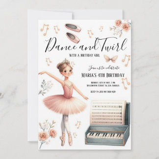 Tanz und Twirl Ballerina rot Rosa Geburtstag Einladung