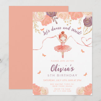 Tanz und Twirl Floral Ballerina Girl Geburtstag Einladung