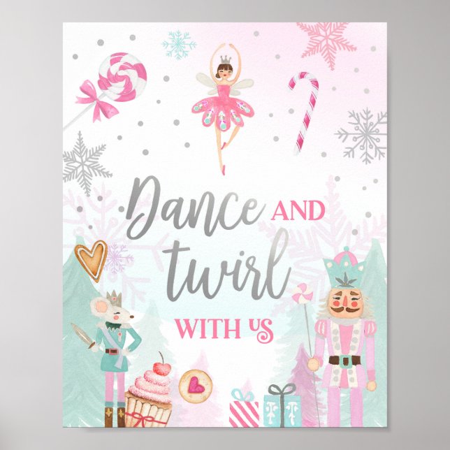 Tanz und Twirl Nutcracker Ballerina Girl Silver Poster (Vorne)