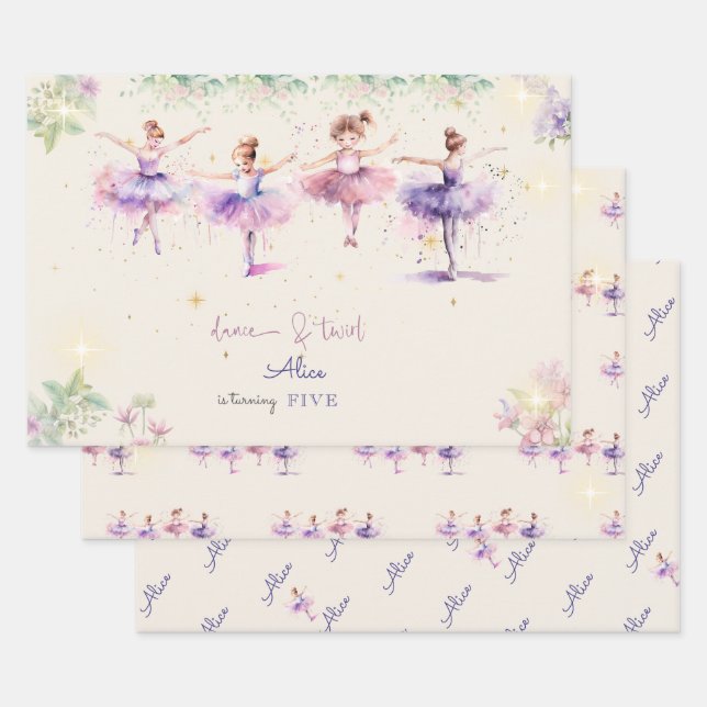 Tanz und wirbelnde Ballerina Aquarellfarbe Geburts Geschenkpapier Set (Set)