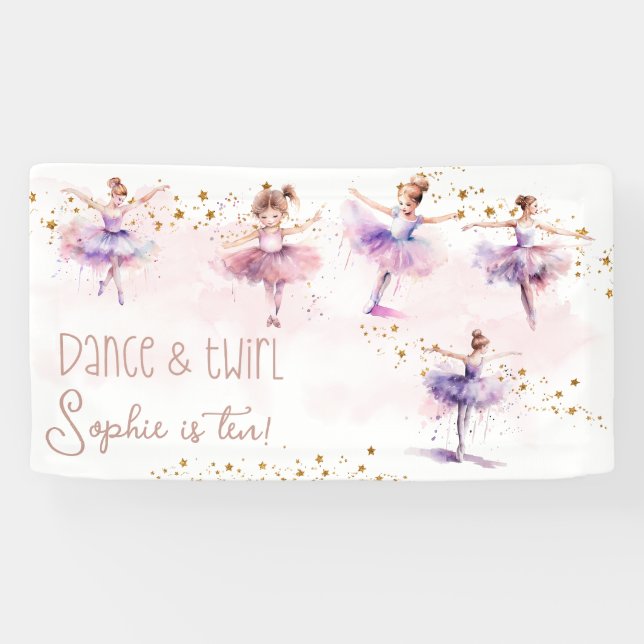 Tanz und wirbelnde Ballerina Geburtstag Banner (Horizontal)