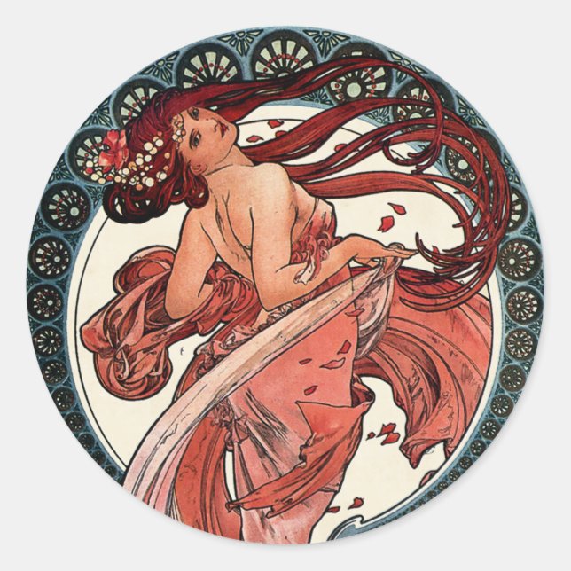 Tanz von Alfons Mucha 1898 Runder Aufkleber (Vorderseite)