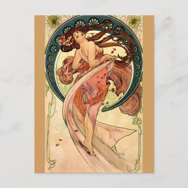 Tanz von Alfons Mucha - Art Nouveau Postkarte (Vorderseite)