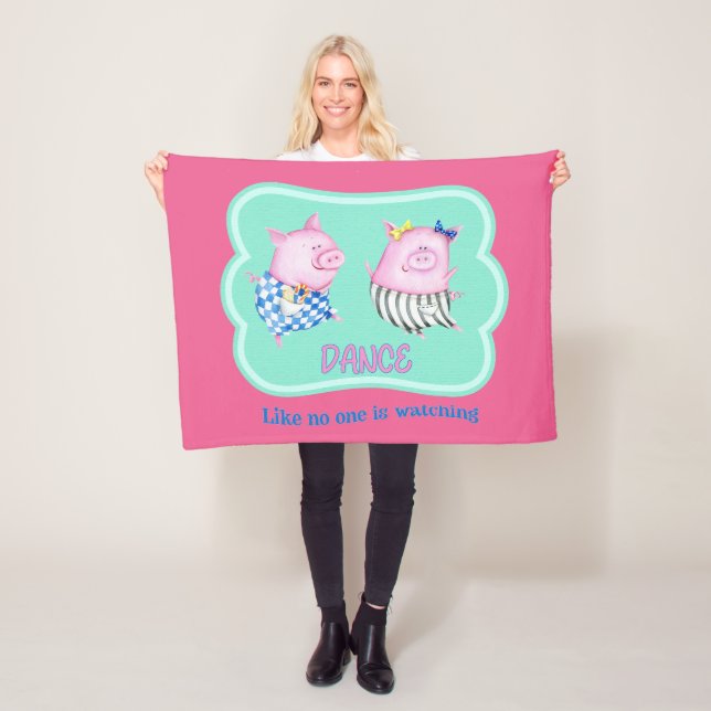 Tanz wie niemand sieht glückliche tanzende Schwein Fleecedecke (Beispiel)