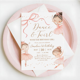 Tanz- & Wirbel-Pink-Ballerina-Geburtstagsfeier Einladung