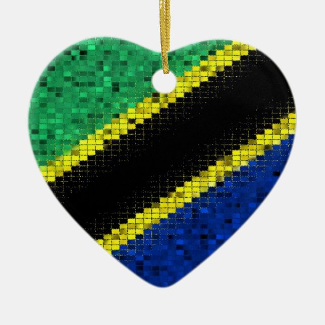 Tanzania-Flaggen-Glitterverzierung Keramik Ornament (Vorne)
