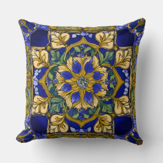 Tanzanite Tapestes: Art Nouveau Floral Print with Kissen