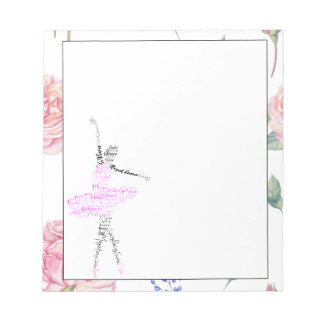 Tanzballetttänzerin | Rosen-Aquarell-Rand Notizbl Notizblock