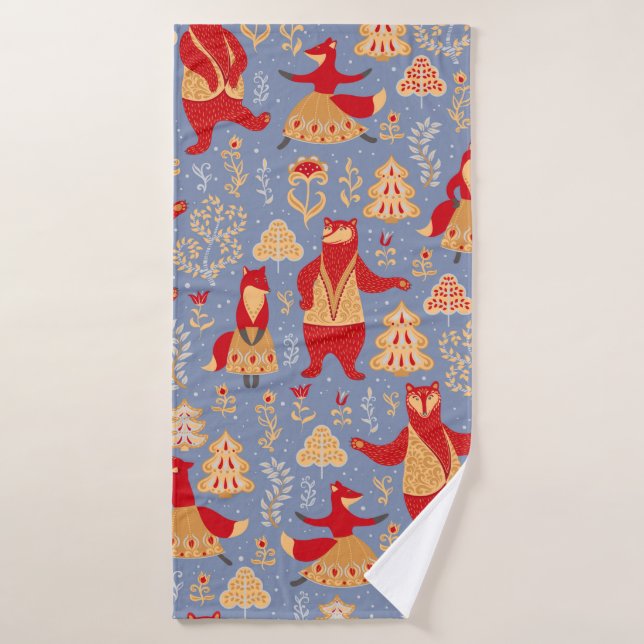 Tanzbären und Füchse in einem magischen Waldnaht Badehandtuch (Badehandtuch)