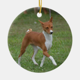 Tänzelnder Basenji Hund Keramik Ornament