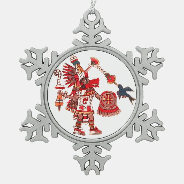 Tanzen aztekischer Shaman-Krieger Schneeflocken Zinn-Ornament (Vorderseite)