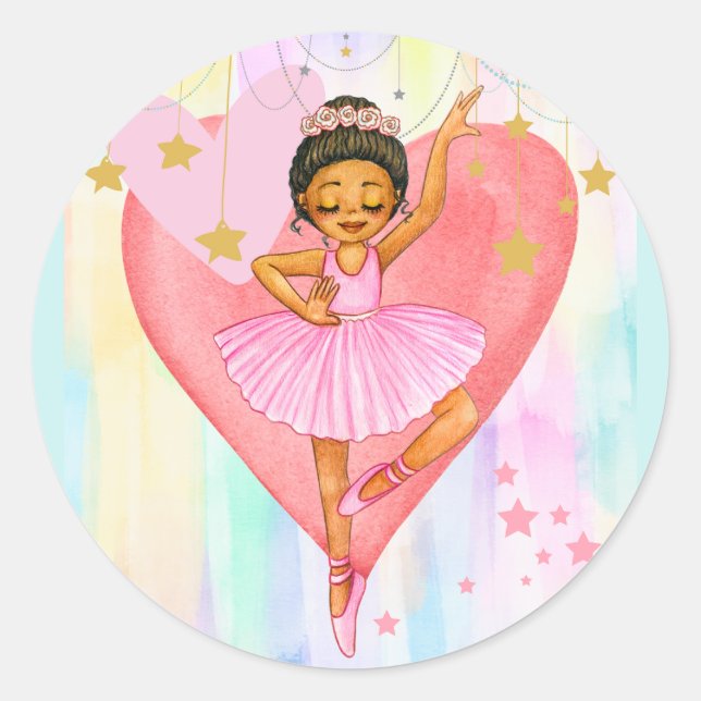 Tanzen Ballerina Girl Hörnchen und Sterne Runder Aufkleber (Vorderseite)