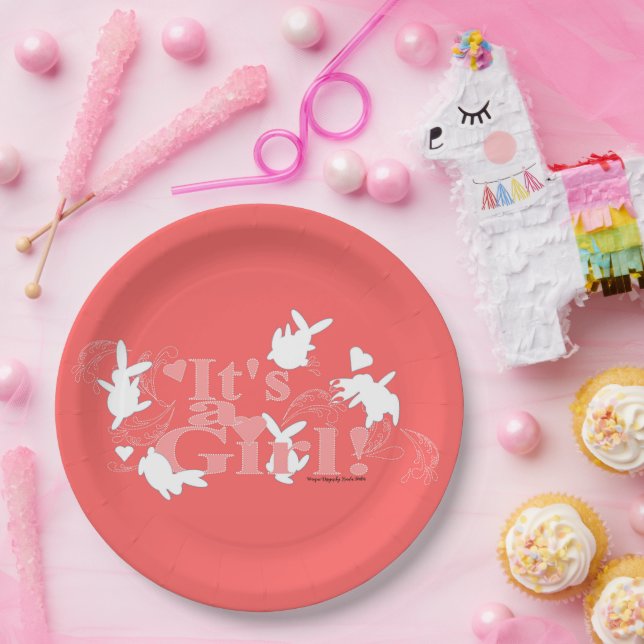 Tanzen Bunnies Es ist ein Mädchen! Pink Baby Dusch Pappteller (Party)