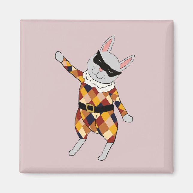 Tanzen-Harlekin-Häschen-Magnet Magnet (Vorne)