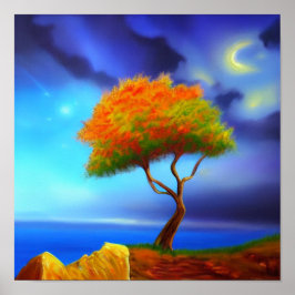 Tanzen Herbstbaum auf einem Cliff Poster