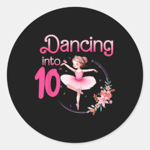 Tanzen in 10 Ballerina 10. Geburtstagsparty Ball Runder Aufkleber